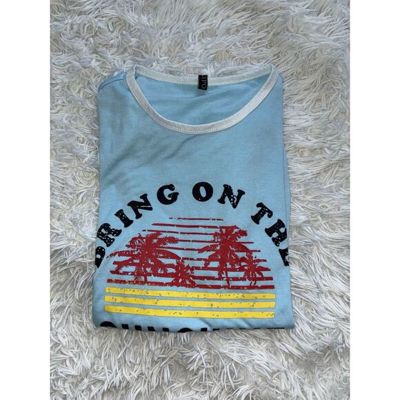 Yexipo Adult Sz. M “ Bring On The Sunshine” Blue Design Tee. Exc. Cond - Picture 9 of 9